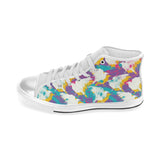 Colorful crow illustration pattern Women's High Top Canvas Shoes White