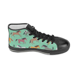 Colorful horses pattern Women's High Top Canvas Shoes Black