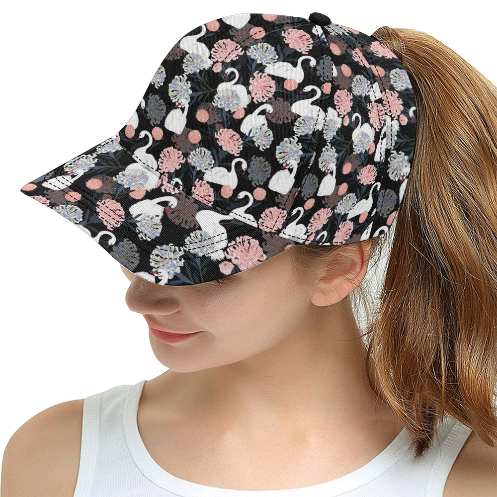 white swan blooming flower pattern All Over Print Snapback Cap