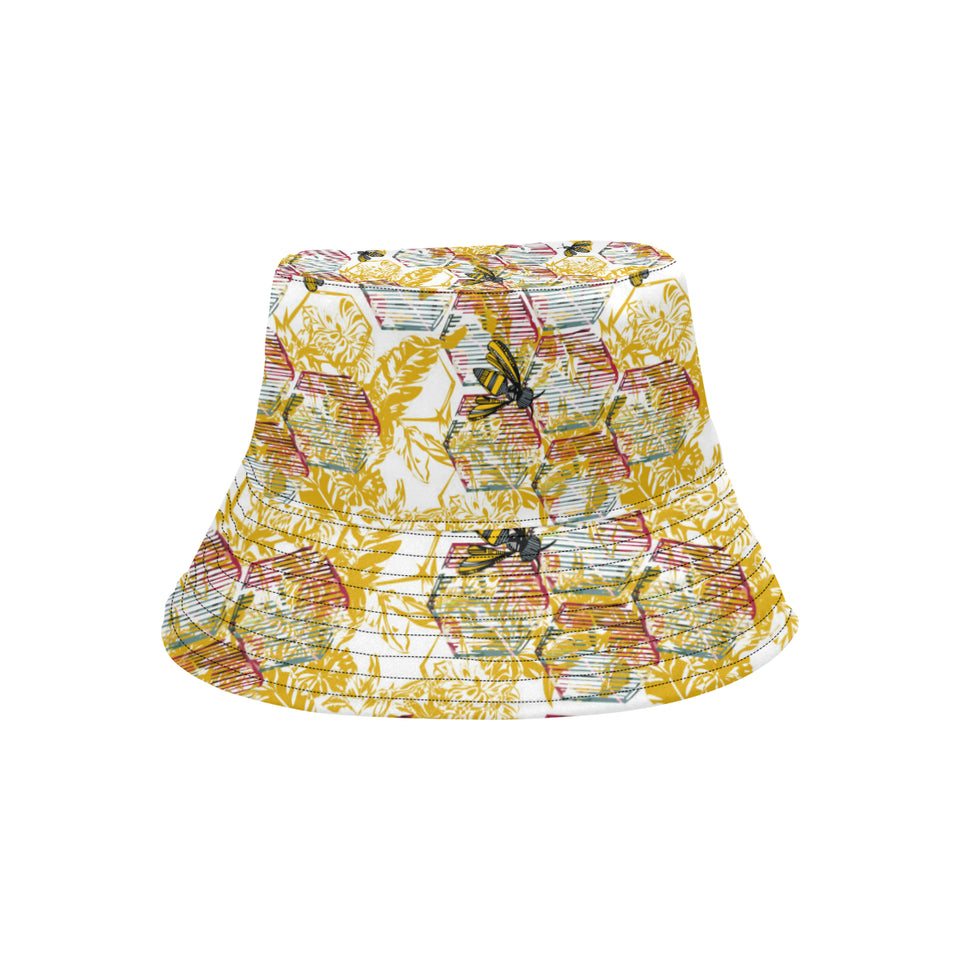 Cool Bee honeycomb leaves pattern Unisex Bucket Hat