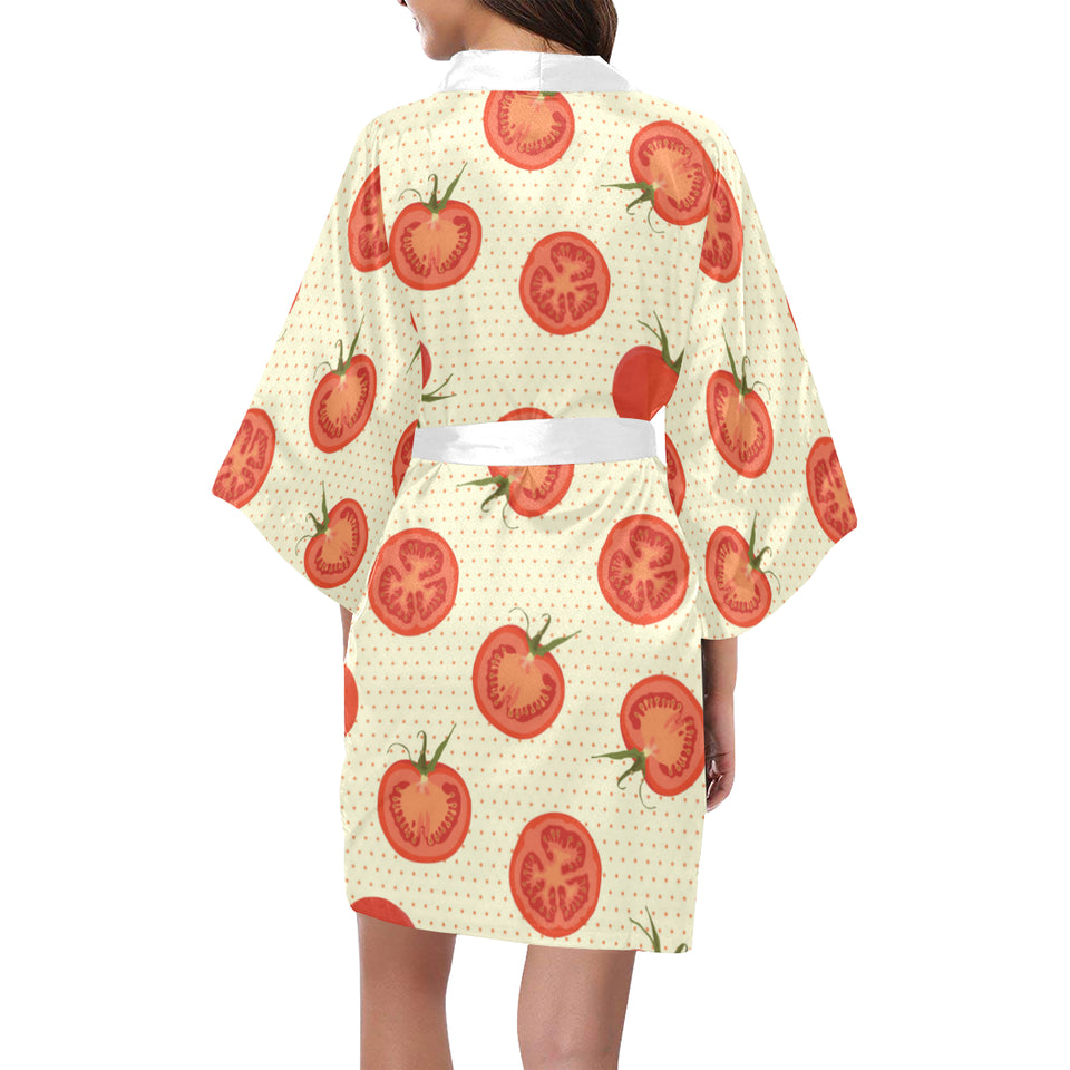 Tomato dot background Women's Short Kimono Robe