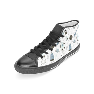 Hand drawn space elements space rocket star planet Women's High Top Canvas Shoes Black