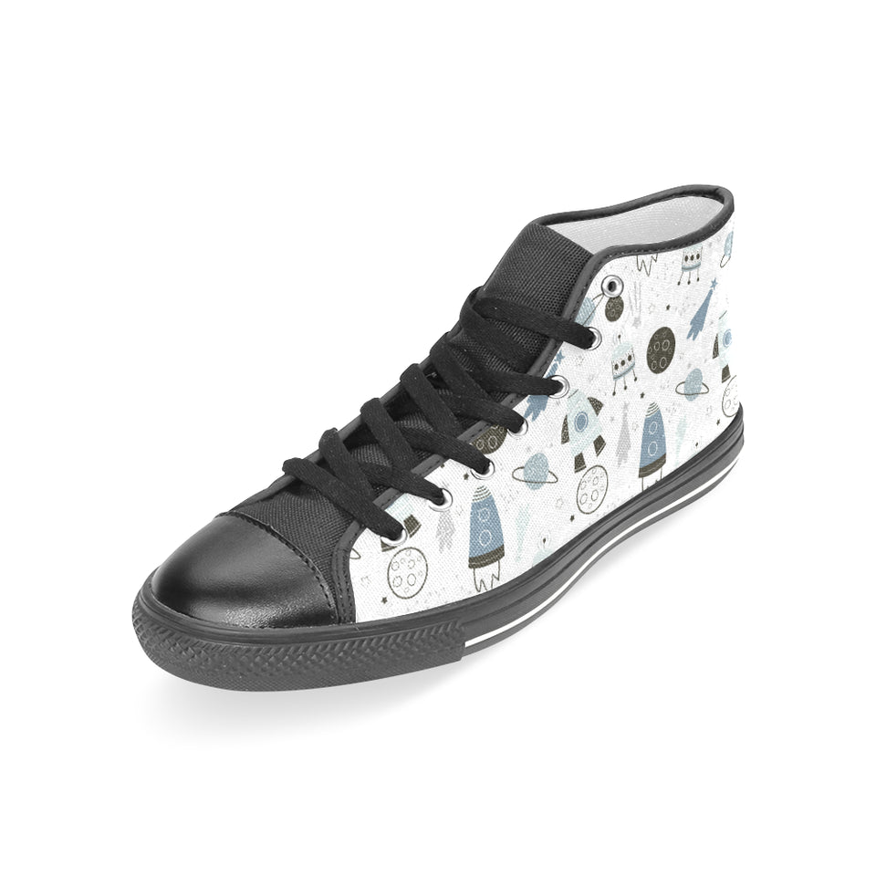 Hand drawn space elements space rocket star planet Women's High Top Canvas Shoes Black