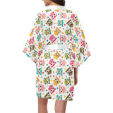 Color cute owl pattern Women's Short Kimono Robe