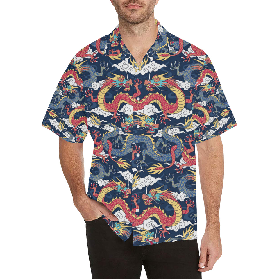 Blue red dragon cloud pattern Men's All Over Print Hawaiian Shirt