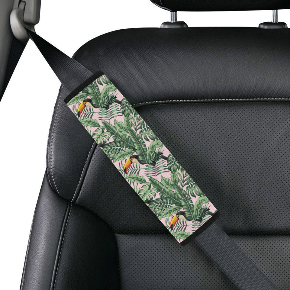 Toucan tropical green jungle palm pattern Car Seat Belt Cover