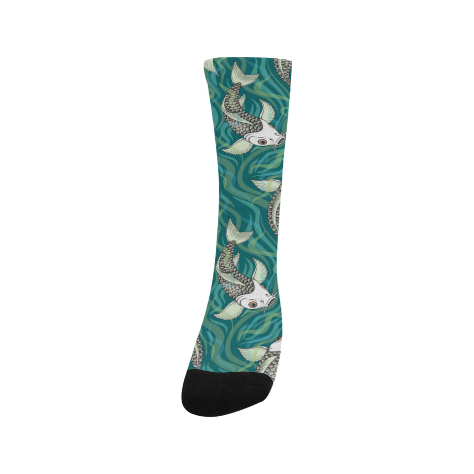 Koi Fish Carp Fish lotus pattern Crew Socks