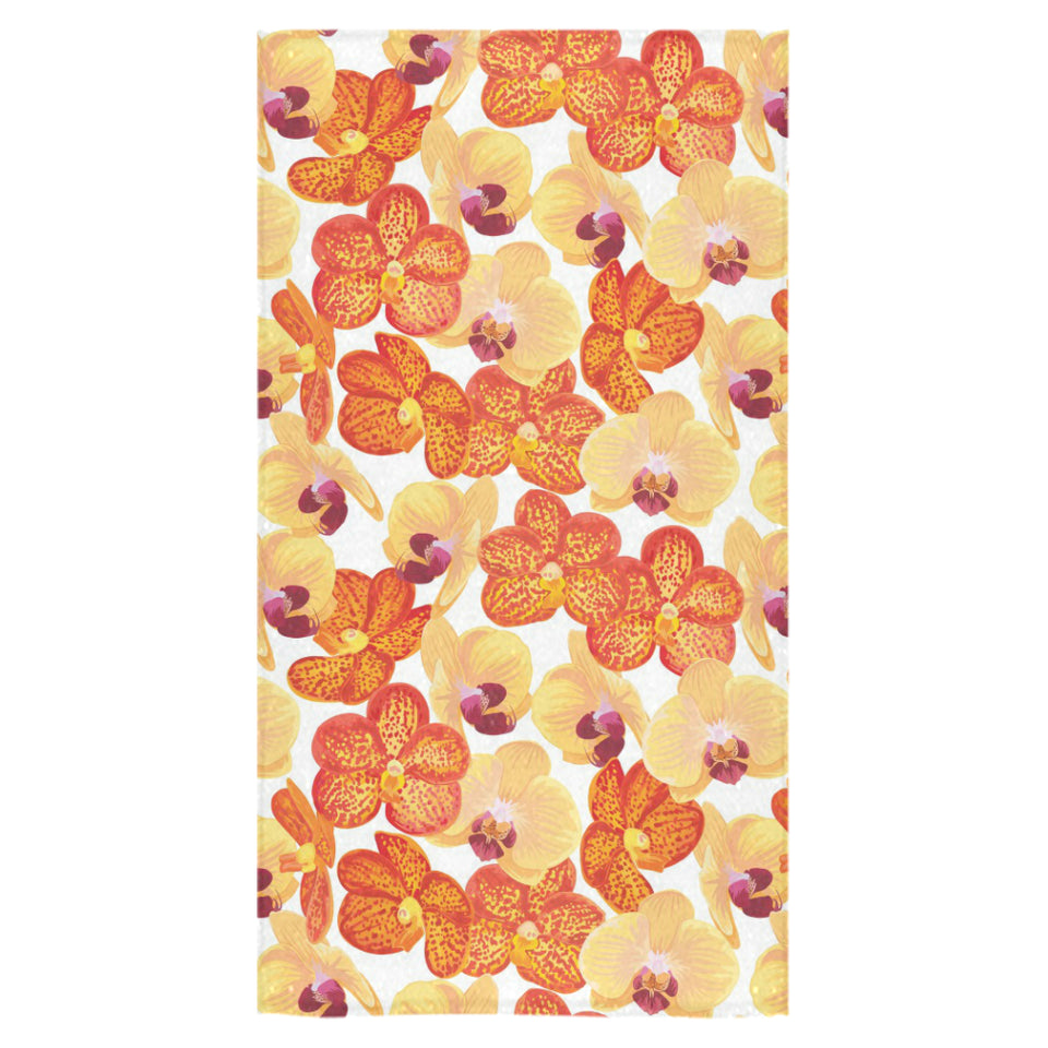 Orange yellow orchid flower pattern background Bath Towel