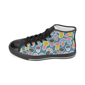 Colorful mushroom design pattern Women's High Top Canvas Shoes Black