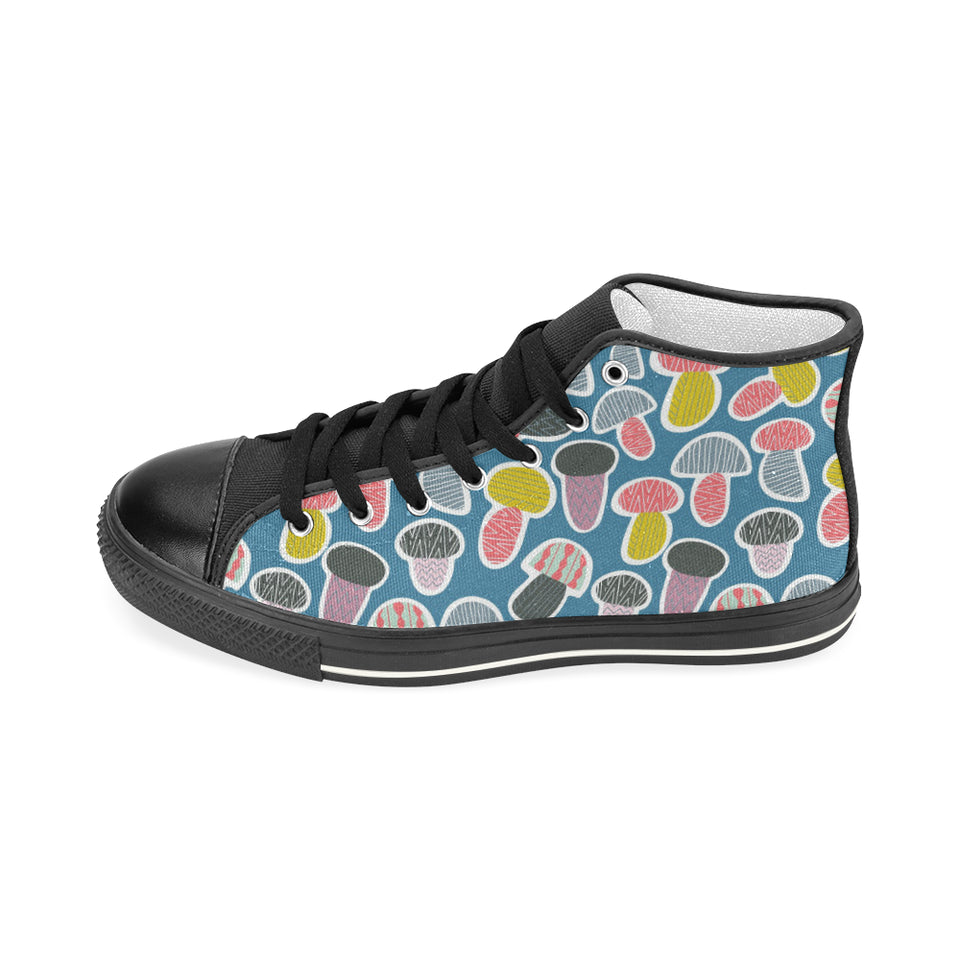 Colorful mushroom design pattern Women's High Top Canvas Shoes Black