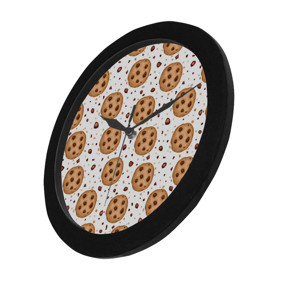 chocolate chip cookie pattern Elegant Black Wall Clock