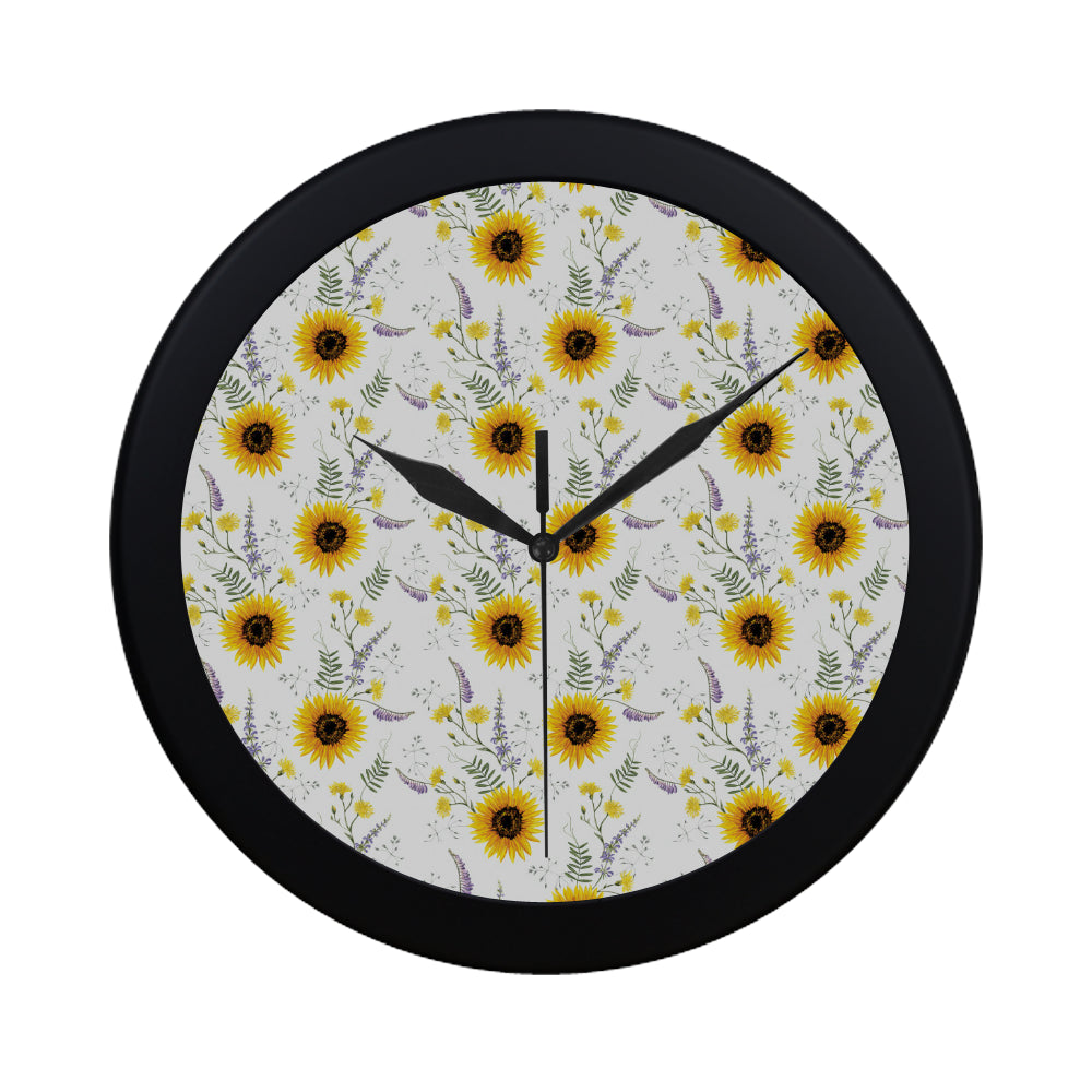 beautiful sunflowers pattern Elegant Black Wall Clock