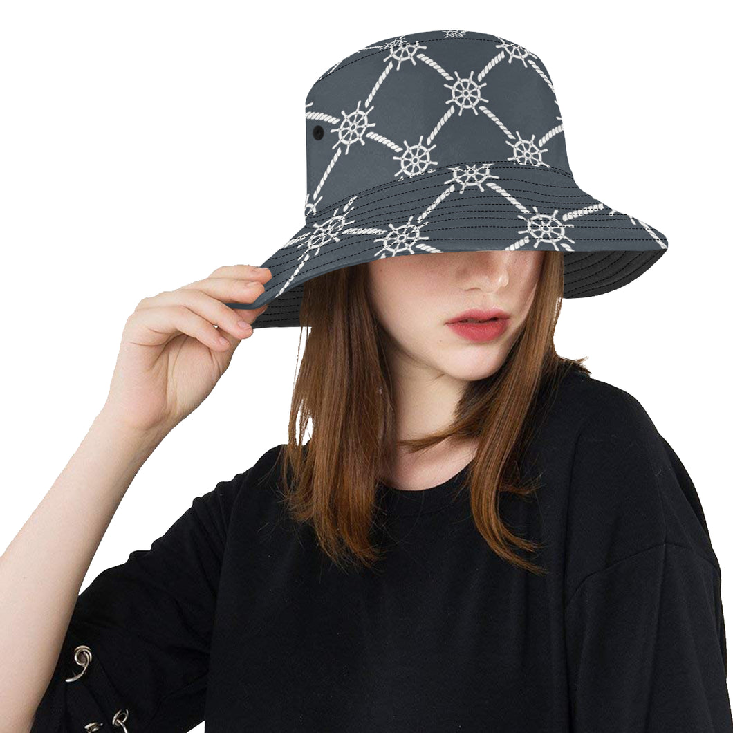 nautical steering wheel rope pattern Unisex Bucket Hat