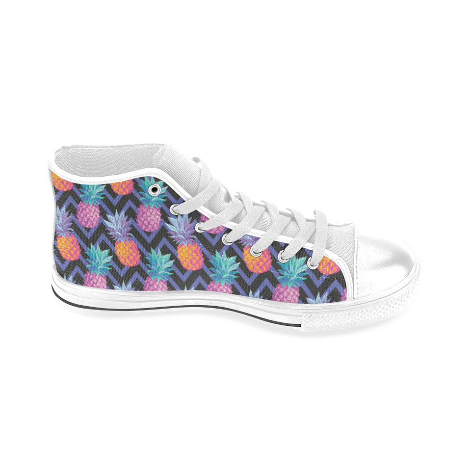Pineapples pattern zigzag background Men's High Top Canvas Canvas Shoes White