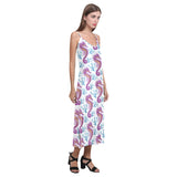 Purple seahorse blue coral pattern V-Neck Open Fork Long Dress