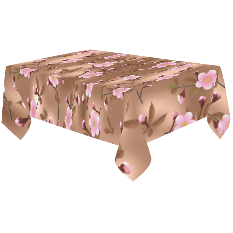 Pink sakura cherry blossom drak brown background Tablecloth