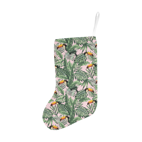 Toucan tropical green jungle palm pattern Christmas Stocking