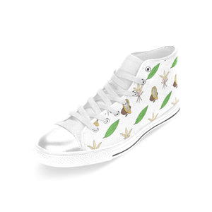 Color hand drawn cacao pattern Women's High Top Canvas Shoes White