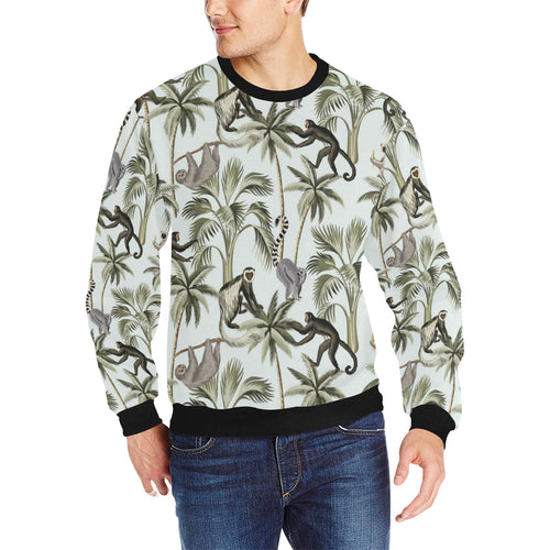 Monkey sloth lemur palm trees pattern Men's Crew Neck Sweatshirt