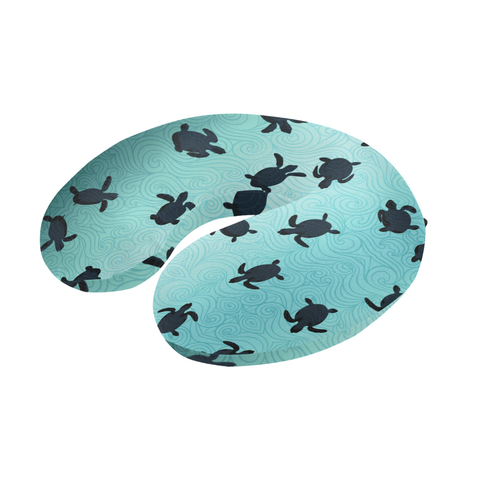 Sea turtle with blue ocean backgroud U-Shaped Travel Neck Pillow