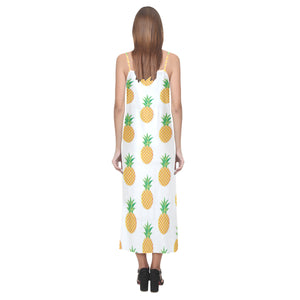 Pineapples pattern V-Neck Open Fork Long Dress