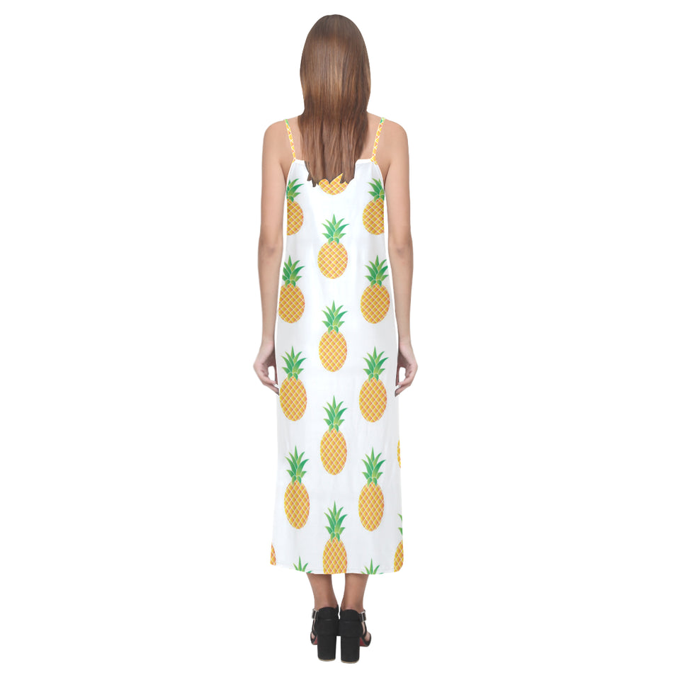 Pineapples pattern V-Neck Open Fork Long Dress