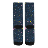 space pattern with planets, comets, constellations Crew Socks