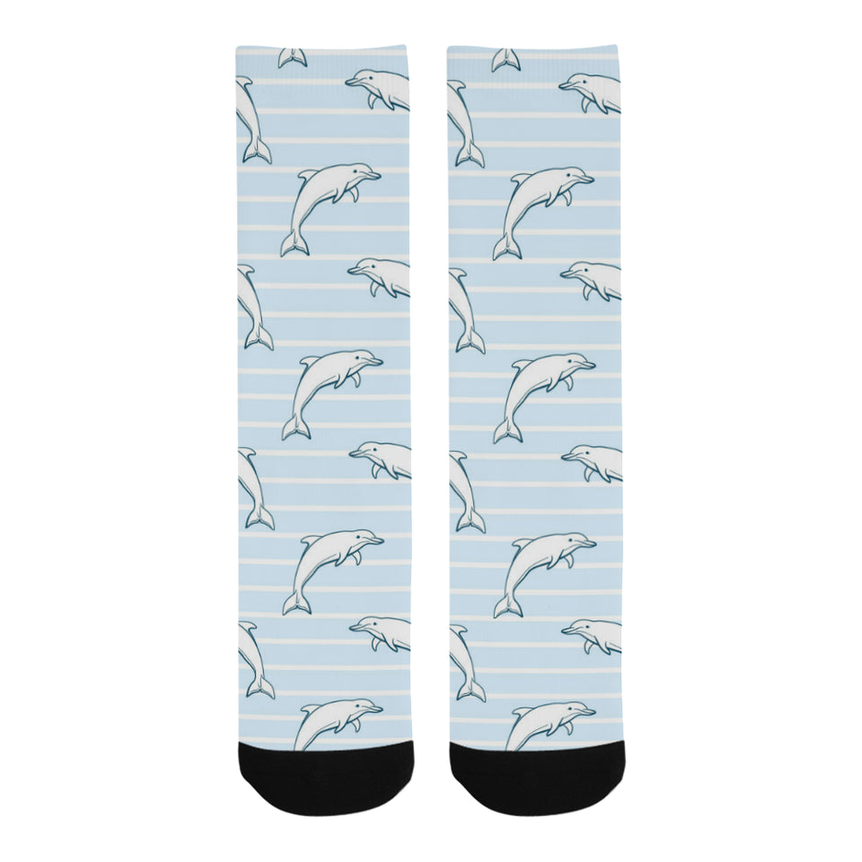 Dolphin blue striped background Crew Socks