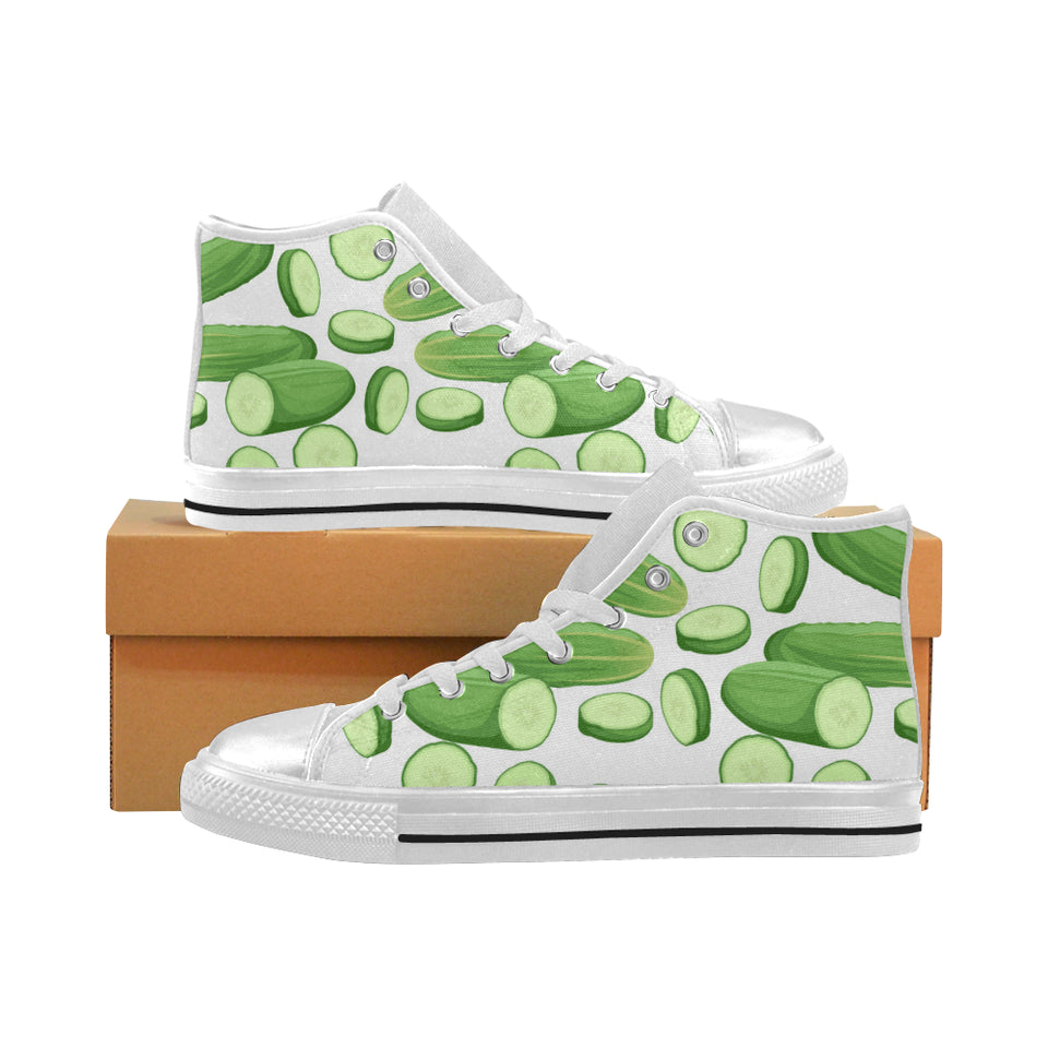 cucumber whole slices pattern Women's High Top Canvas Shoes White