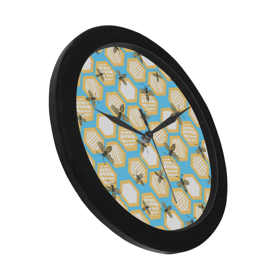 Bee honeycomb pattern Elegant Black Wall Clock