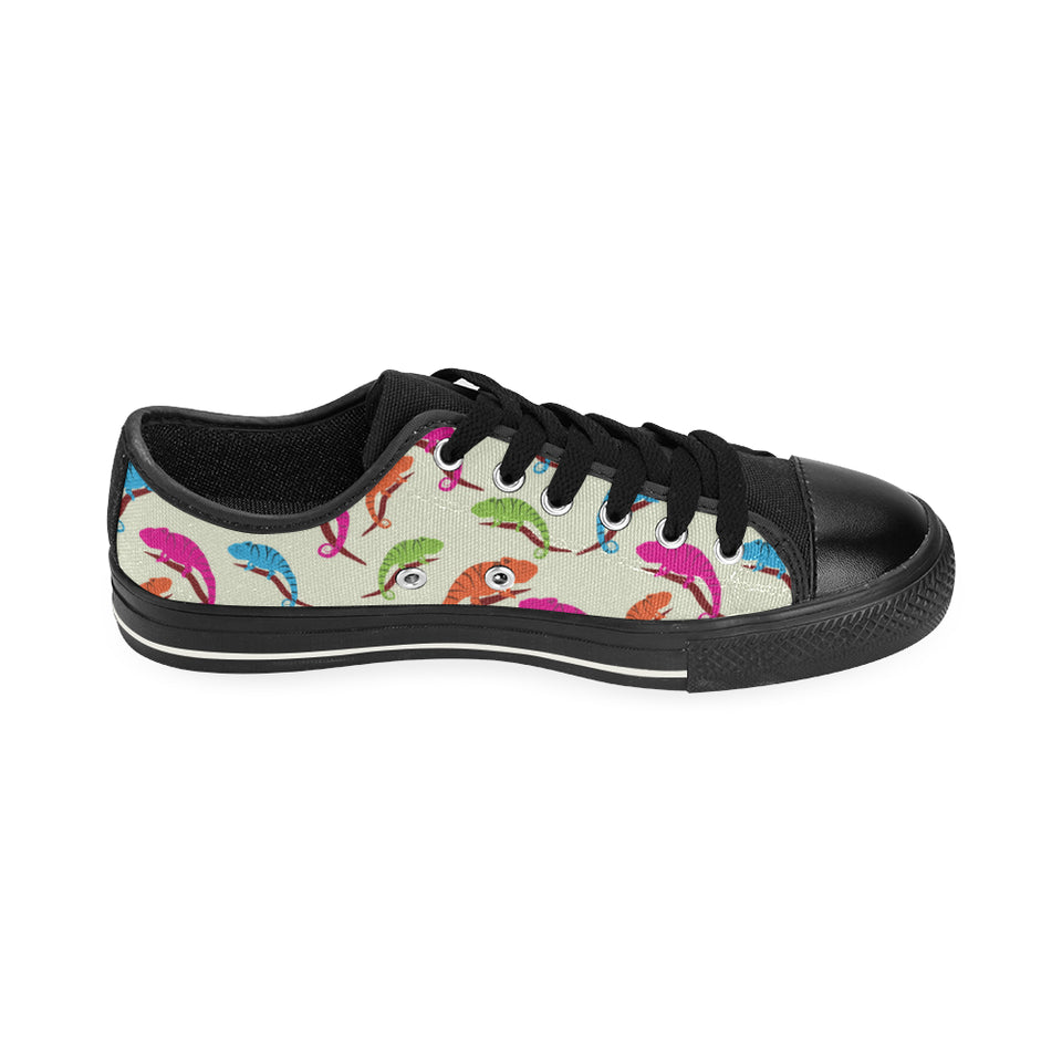 Colorful Chameleon lizard pattern Men's Low Top Canvas Shoes Black