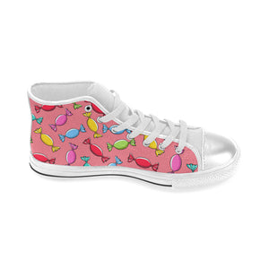 Colorful wrapped candy pattern Women's High Top Canvas Shoes White