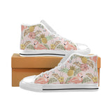 Pink flamingo birds pineapples hibiscus flower pat Men's High Top Canvas Shoes White