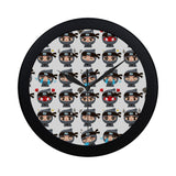 Cute ninja design pattern Elegant Black Wall Clock