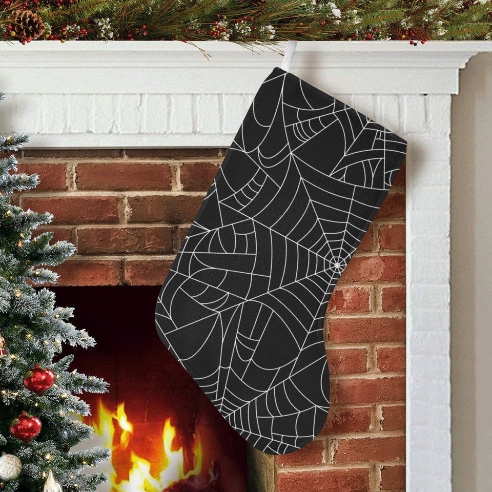 Spider web pattern Black background white cobweb Christmas Stocking