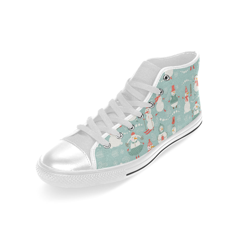 Cute snowman pattern Men's High Top Canvas Shoes White