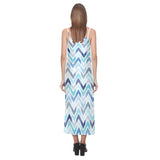 zigzag  chevron blue pattern V-Neck Open Fork Long Dress