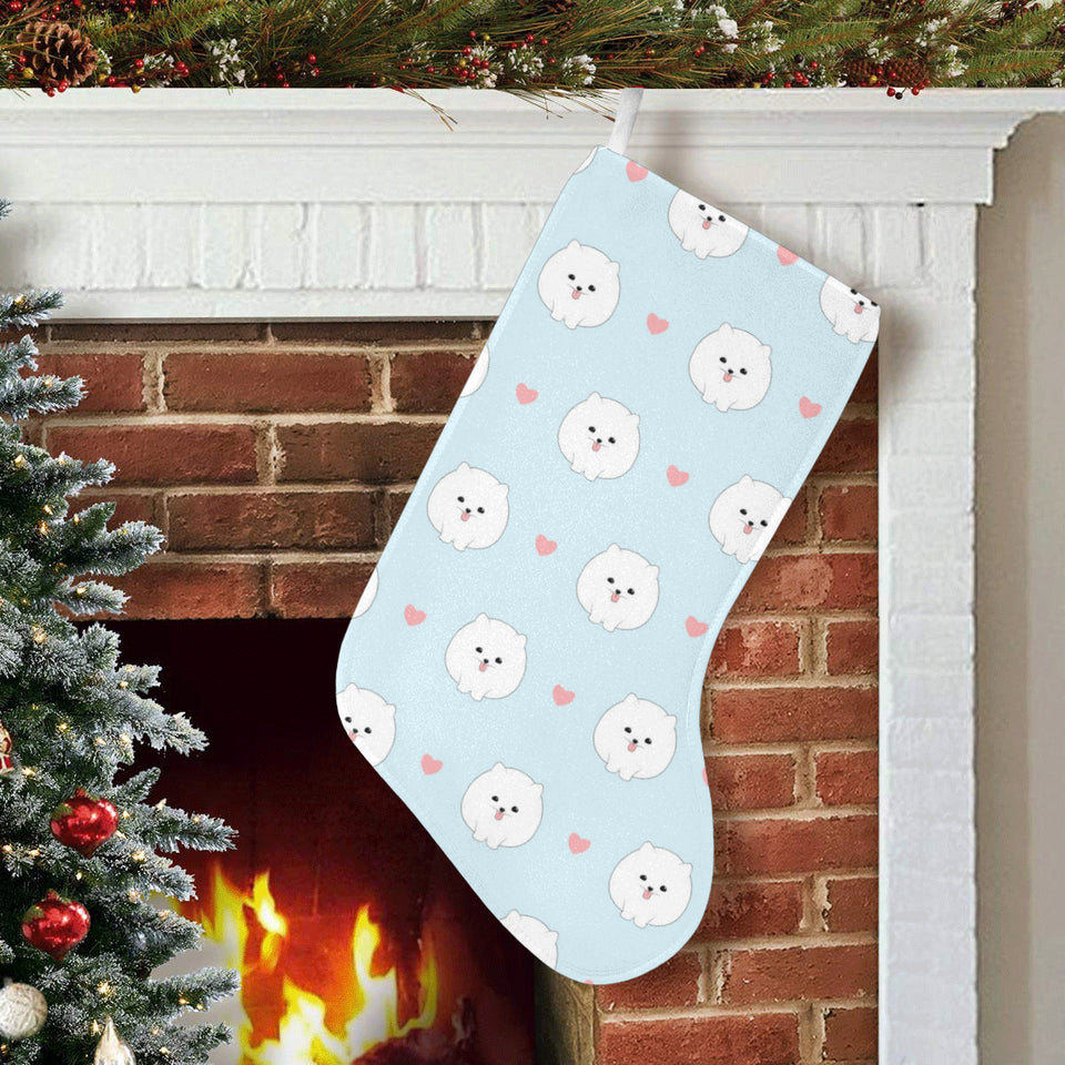 White cute pomeranian pattern Christmas Stocking