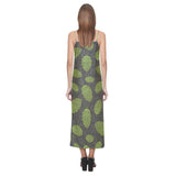 Hop pattern black background V-Neck Open Fork Long Dress