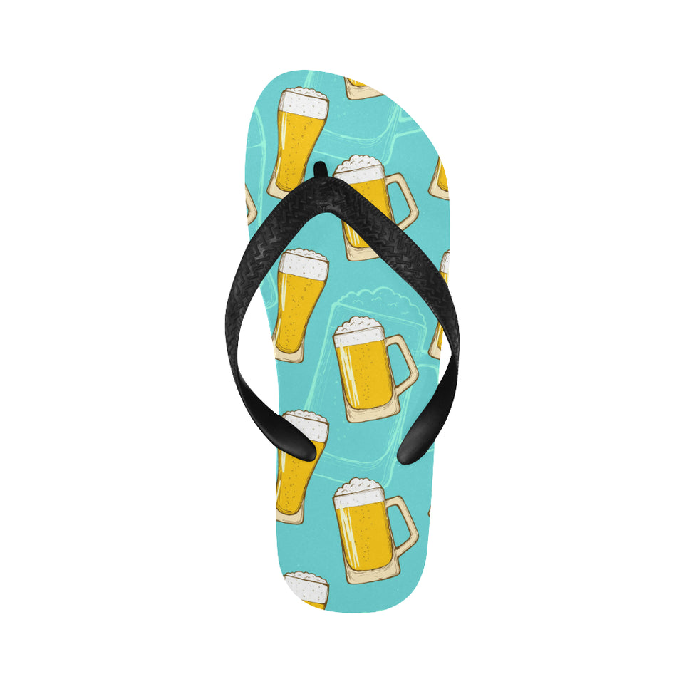 Beer pattern green background Unisex Flip Flops