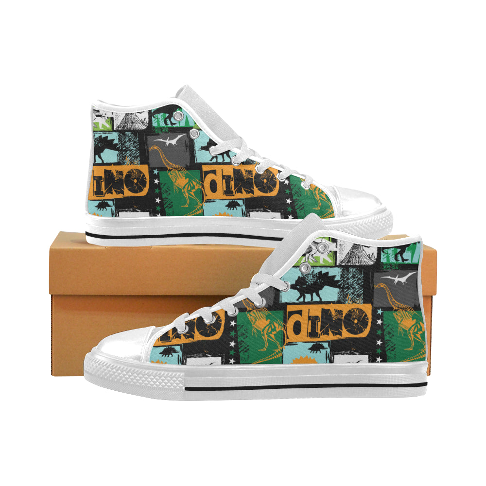 dinosaurs print pattern Men's High Top Canvas Shoes White