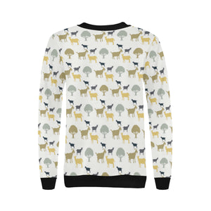 Silhouettes of goat and tree pattern Women's Crew Neck Sweatshirt