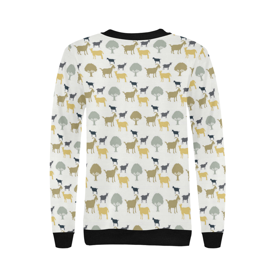 Silhouettes of goat and tree pattern Women's Crew Neck Sweatshirt