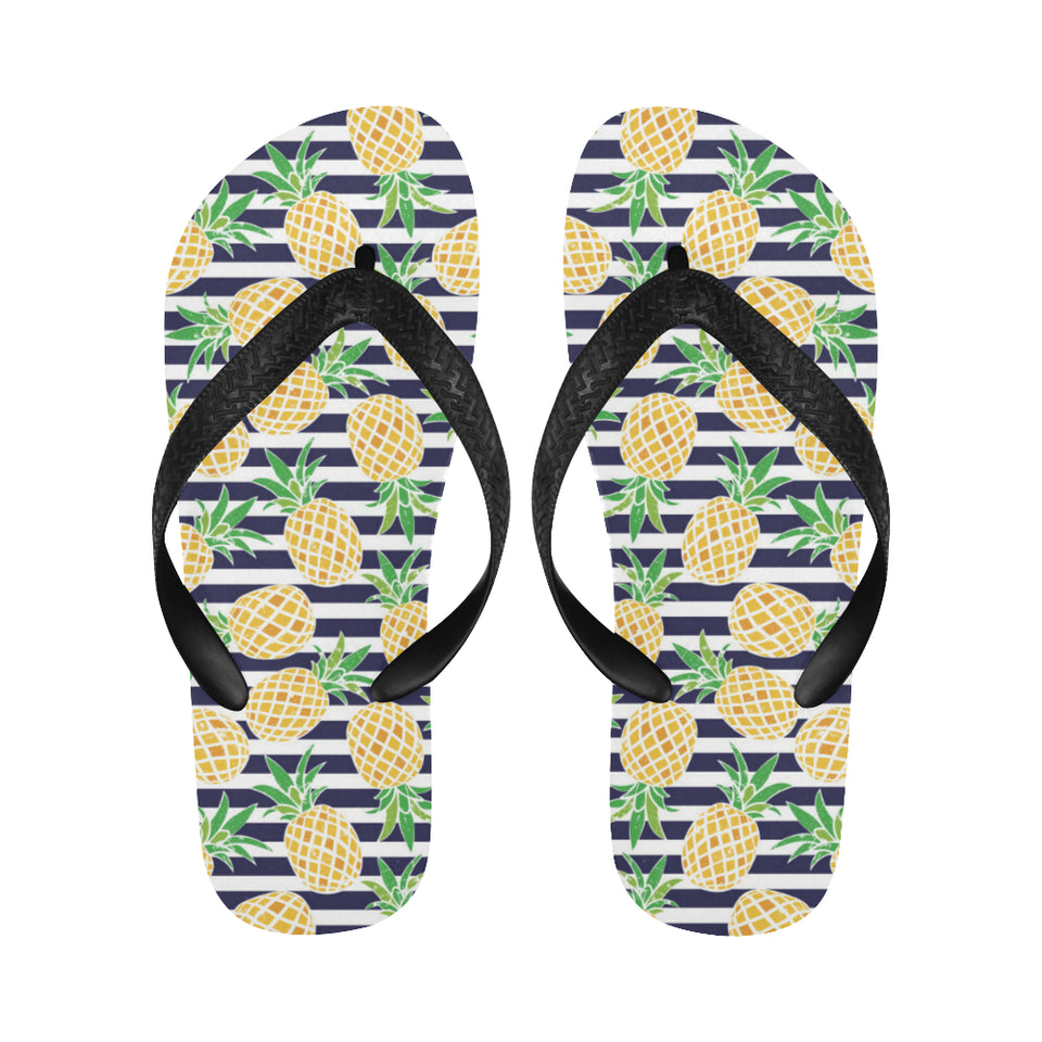 Pineapples pattern striped background Unisex Flip Flops