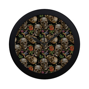 Skull rose humming bird flower pattern Elegant Black Wall Clock