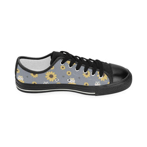 Cute hamster sunflower pattern background Kids' Boys' Girls' Low Top Canvas Shoes Black
