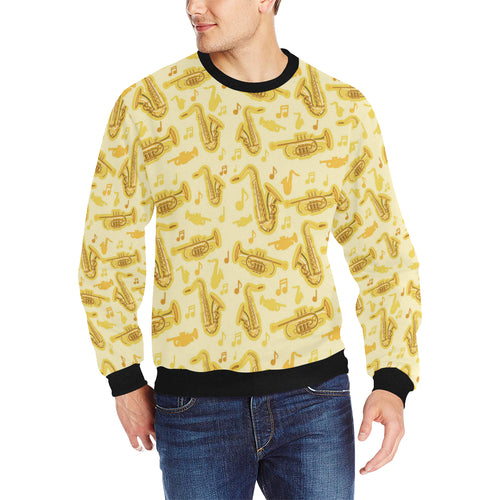 Saxophone cornet pattern yellow background Men's Crew Neck Sweatshirt