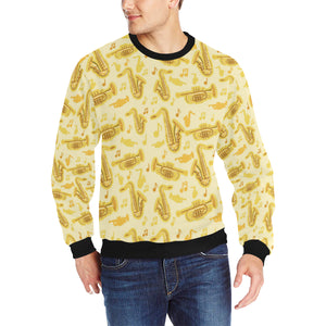Saxophone cornet pattern yellow background Men's Crew Neck Sweatshirt