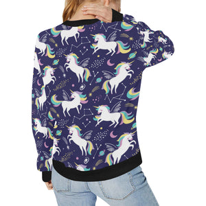 Hand drawn cute unicorn star planet Women's Crew Neck Sweatshirt