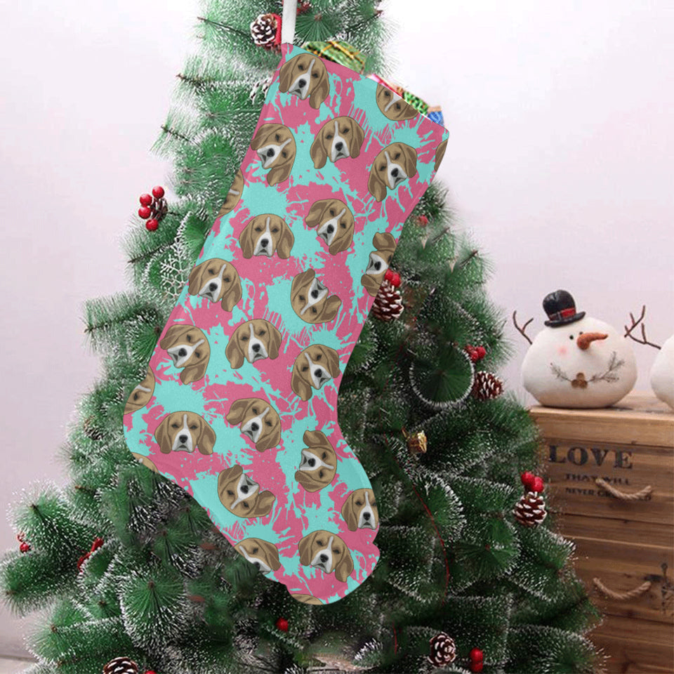 Beagle muzzles turquoise paint splashes pink patte Christmas Stocking